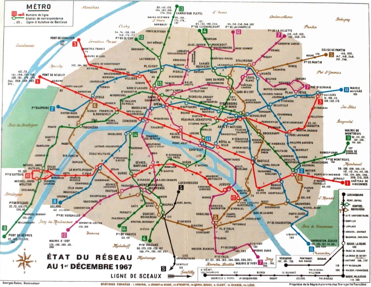 Plan du MÃ©tro RATP de 1967.